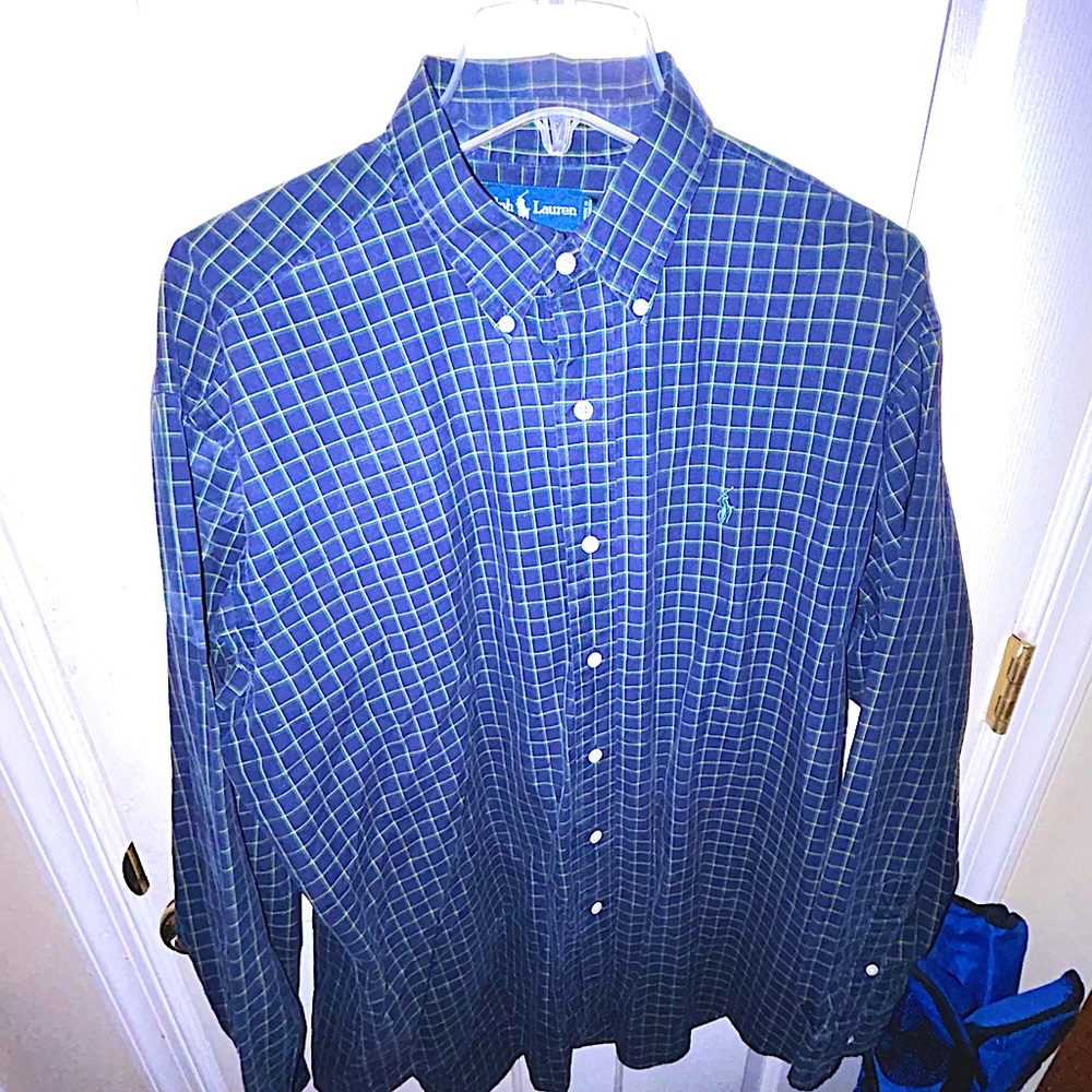 Blue Striped Ralph Lauren Polo Shirt! Men’s Large!
